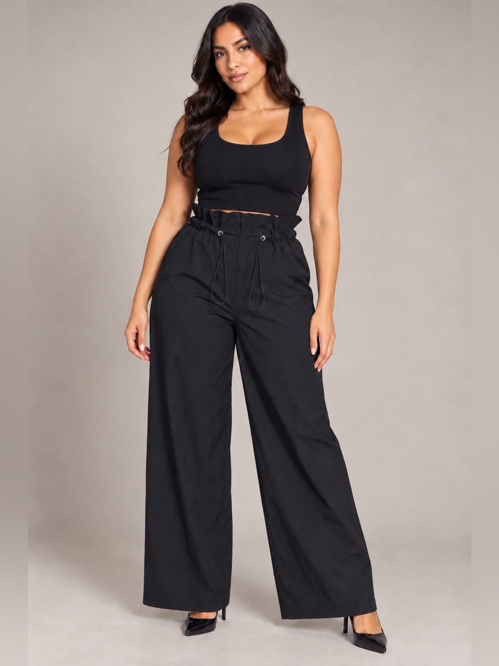 Fashion Nova Black High-Waist Paperbag Wide-Leg Pants size L